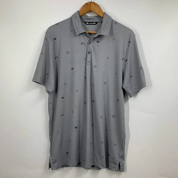 Travis Mathew Men's Golf VW Bus Beach Wave Umbrella Breathable Polo Shirt Size L - Picture 1 of 13